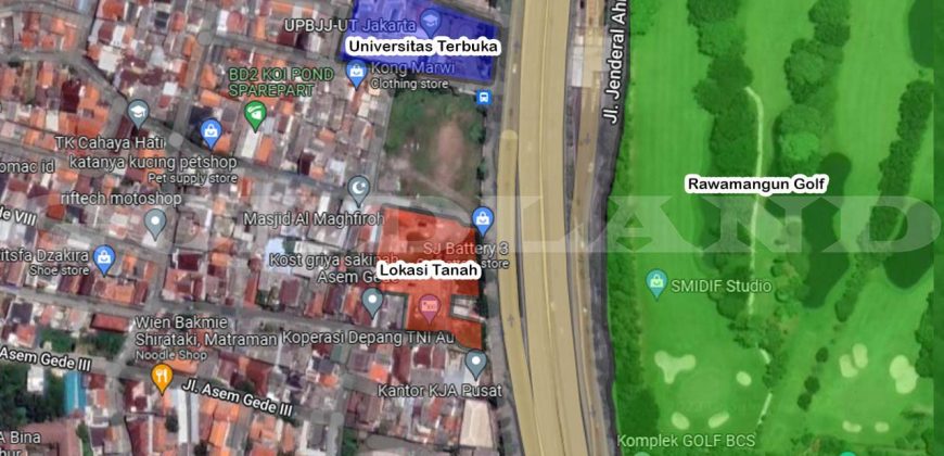 Kode : 17929 (Ad), Dijual Tanah matraman, Luas 2651 meter, Jakarta Jakarta Timur